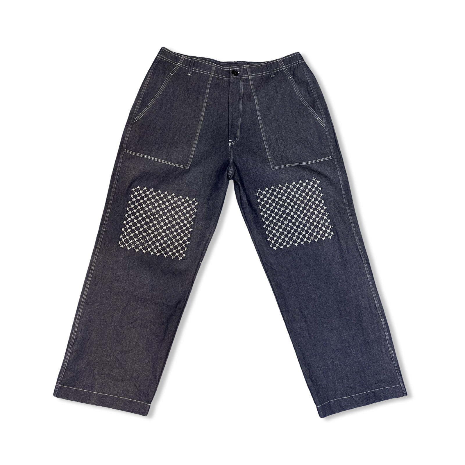 Wide legged Sashiko Denim.